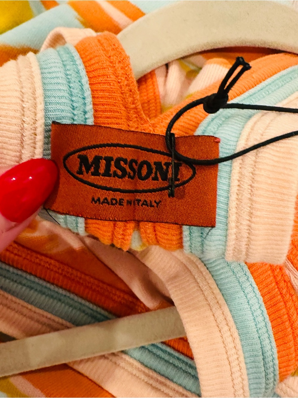 Missoni Ribbed Knit Halter Dress in Orange, Aqua & Pale Pink - Picture 6 of 6